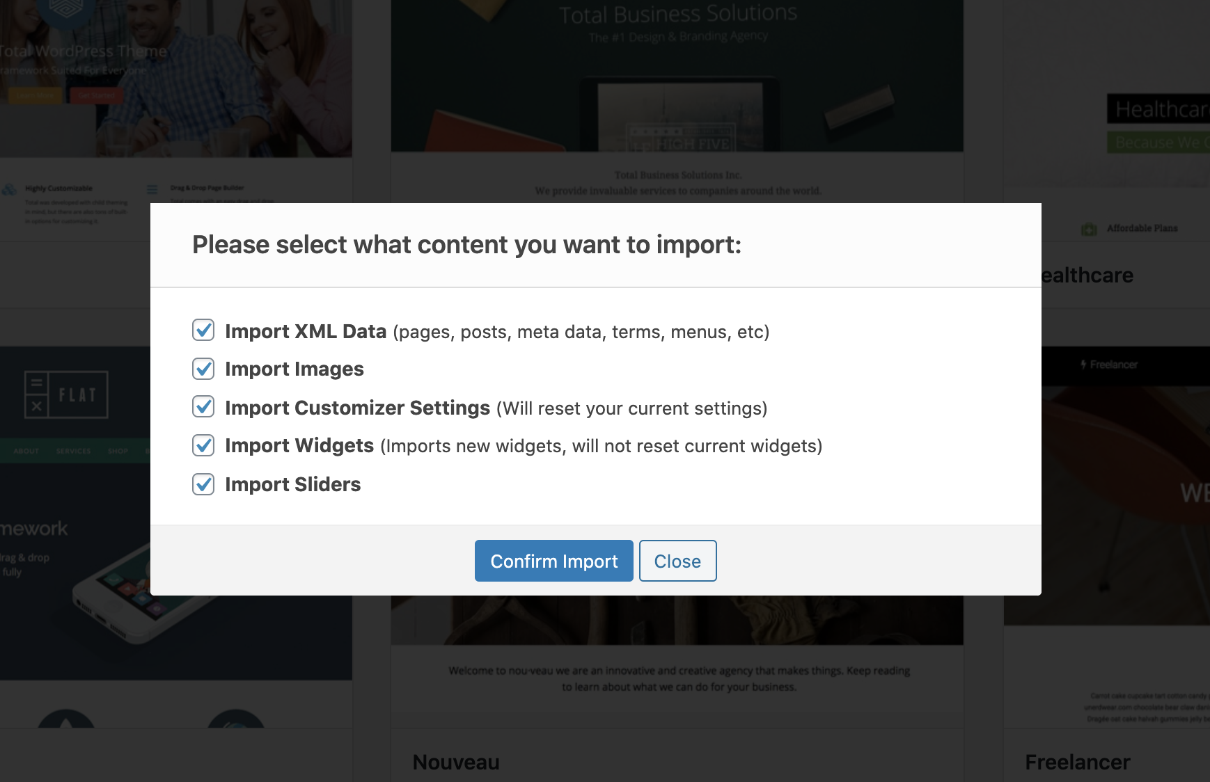 Total Import Select Content